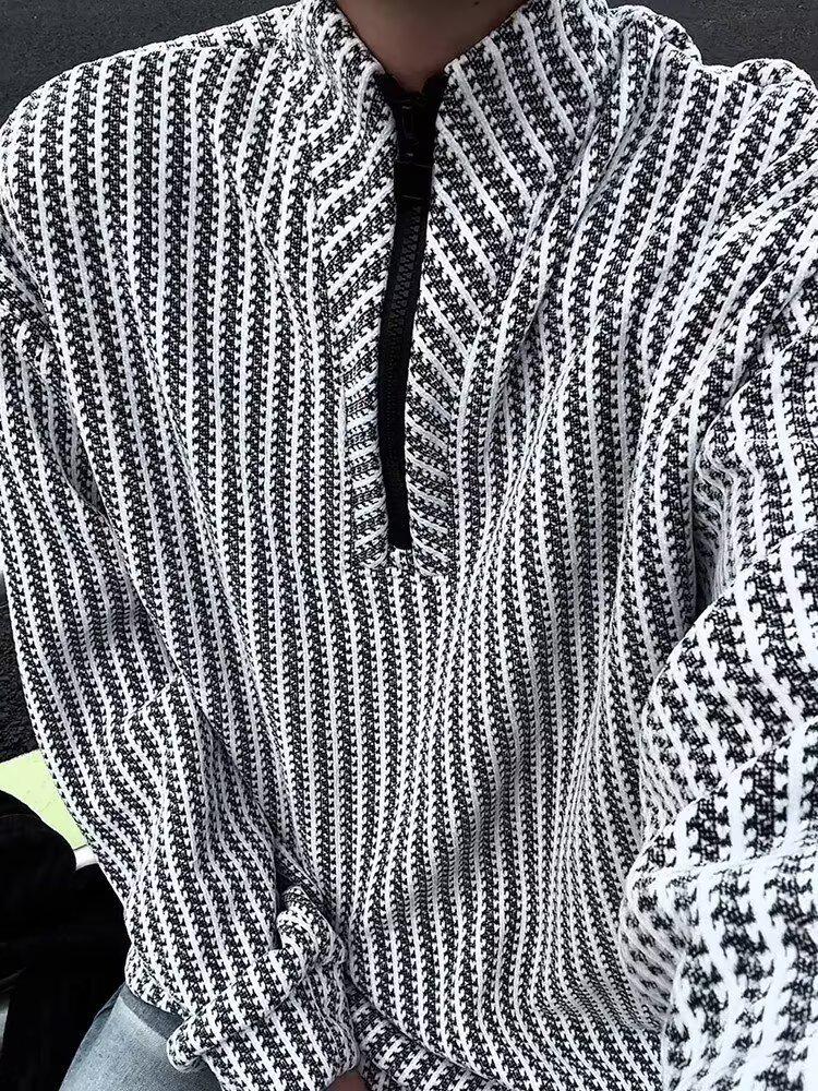 Men's Plus Size Half-Zip Deconstructed Hoodie - Autumn/Winter Street Style Pullover with High Street Vibes