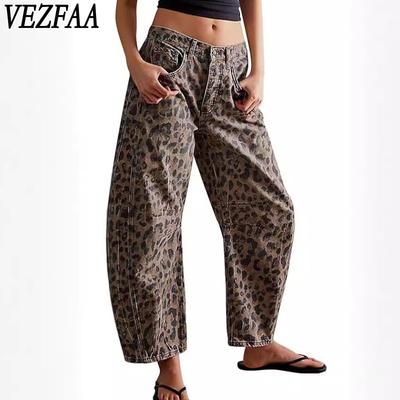 Moda Feminina Casual Estampa de Leopardo Calças de Cintura Alta Calças e Capris