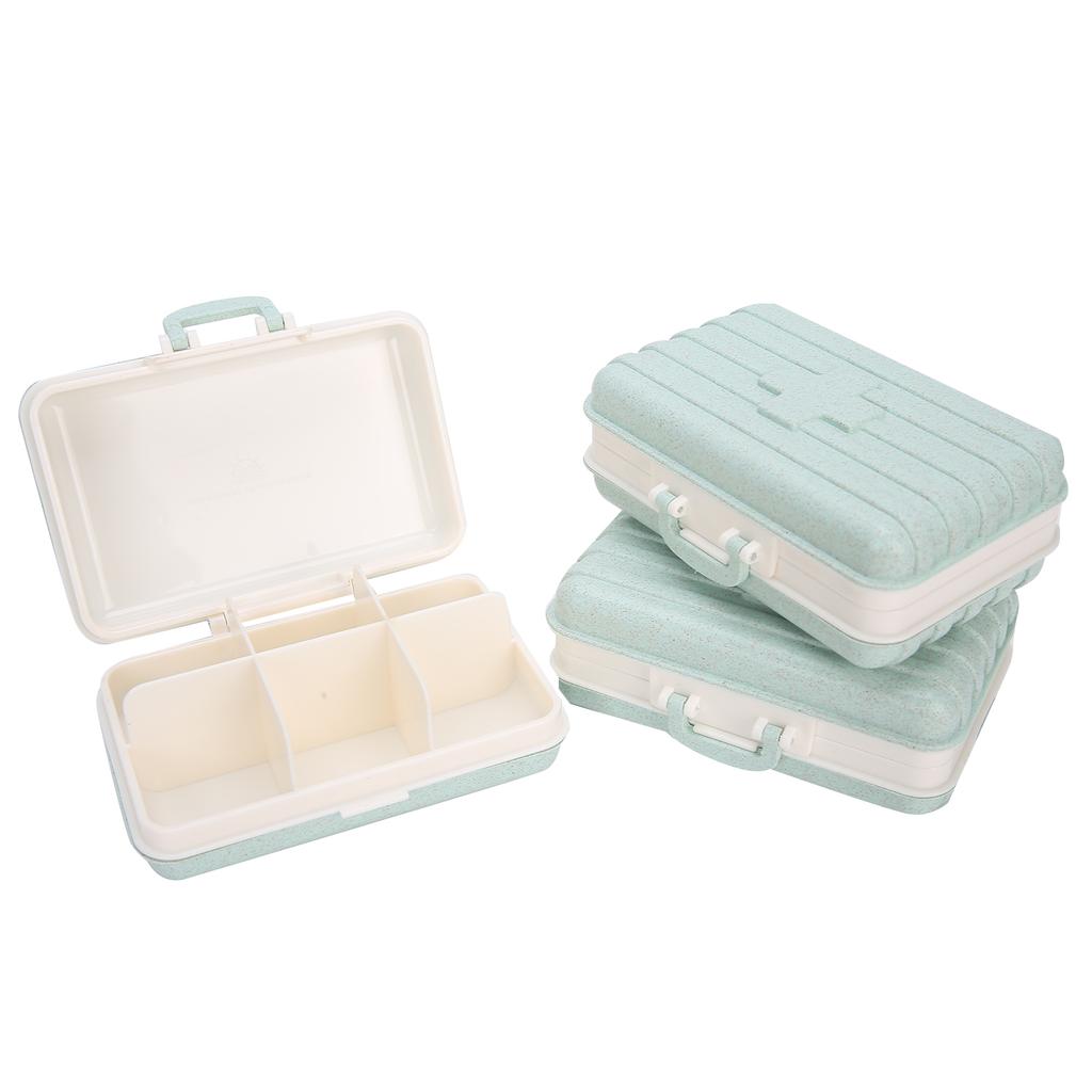 3pcs 6‑Grid Pills Organizer Portable Suitcase Shape Medicine Case Travel Medicine Storage HolderLight Blue