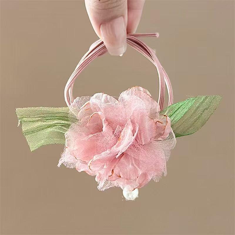French Stain Rose Flower Elastic Hairbands Women Girls Hair Ropes Ties Flower Hair Scrunchies Ponytail Holder Hair Accessories