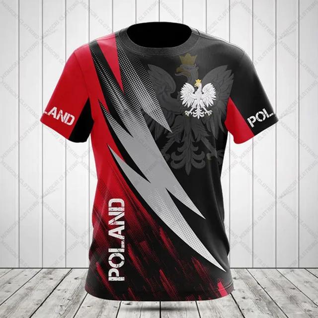 Polska flaga odznaka wojownik kamuflaż druk 3D męska koszulka z okrągłym dekoltem z krótkim rękawem ponadgabarytowa luźna modna koszulka sportowa szybkoschnąca