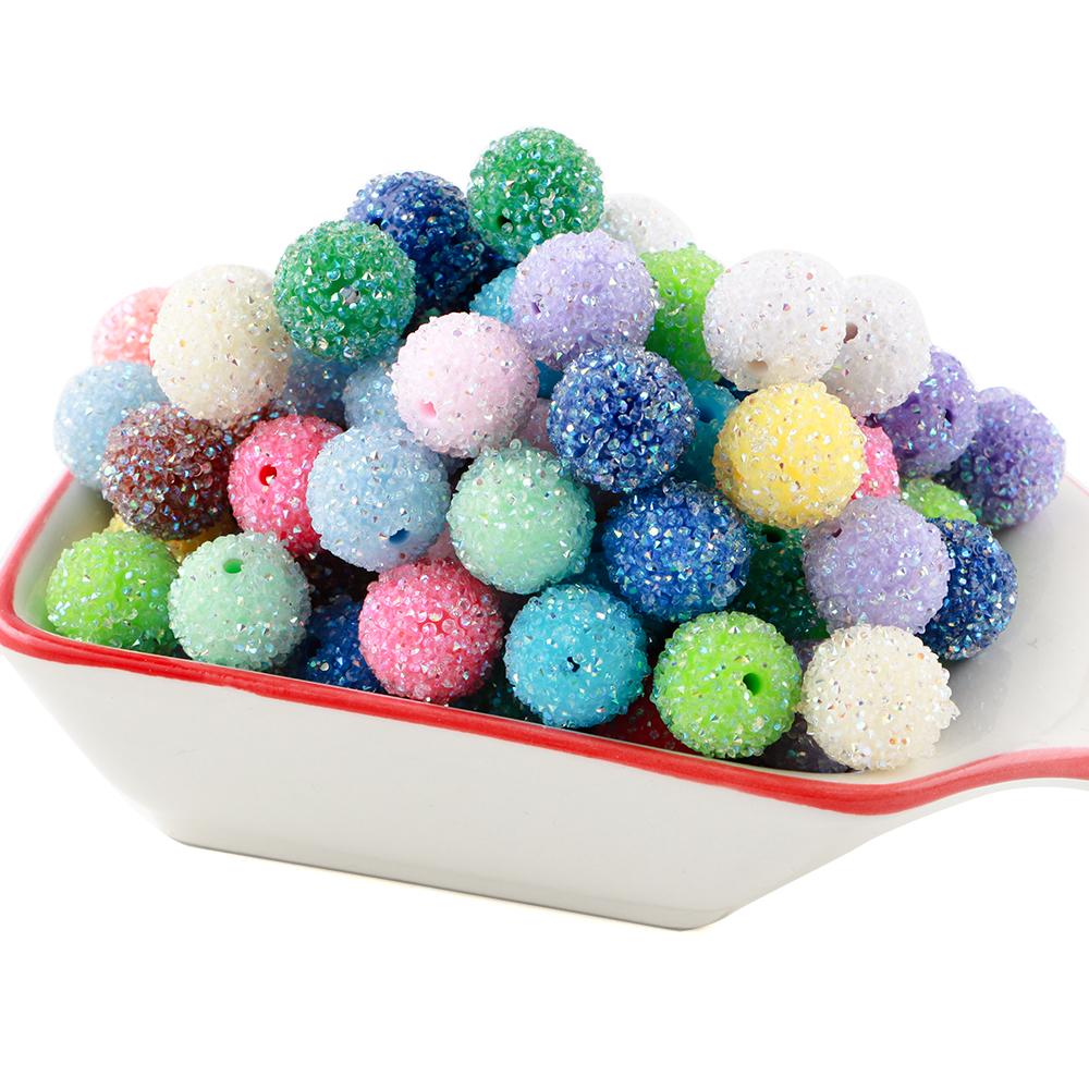15Pcs 16MM Resin  Round Acrylic Beads Sugar Sand Pasting Process Fashion For Jewelry Making DIY Handmade Bracelets Accessories