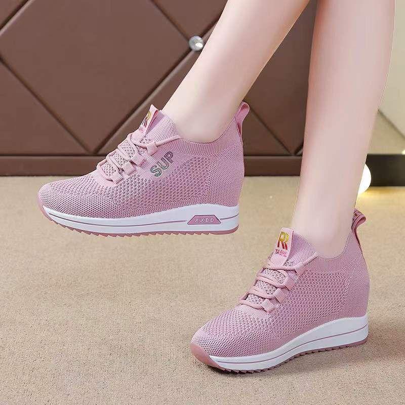 Women's Casual Elevated Shoes 2024 Spring New Thick Soled Sneakers Women Fashion Korean Version Breathable Running Shoes
