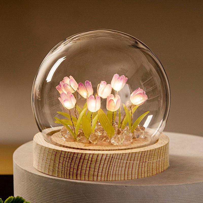 Tulpen Nachtlicht Handgemacht DIY Zimmer Schreibtischlampe-Blau