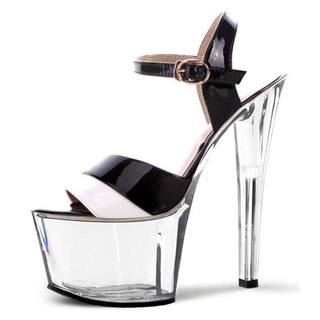 2025 dames sommer høye hæler sandaler, tynne hæler fiskemunn vanntett platå, krystallsko, åpen tå hul patentlær allsidige sko