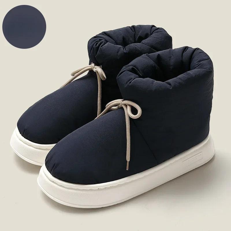 Cotton Shoes Women Winter Outdoor Waterproof Thick Heels Lace Up Unisex Snow Boots Non-slip Soft Couple Warm Footwear