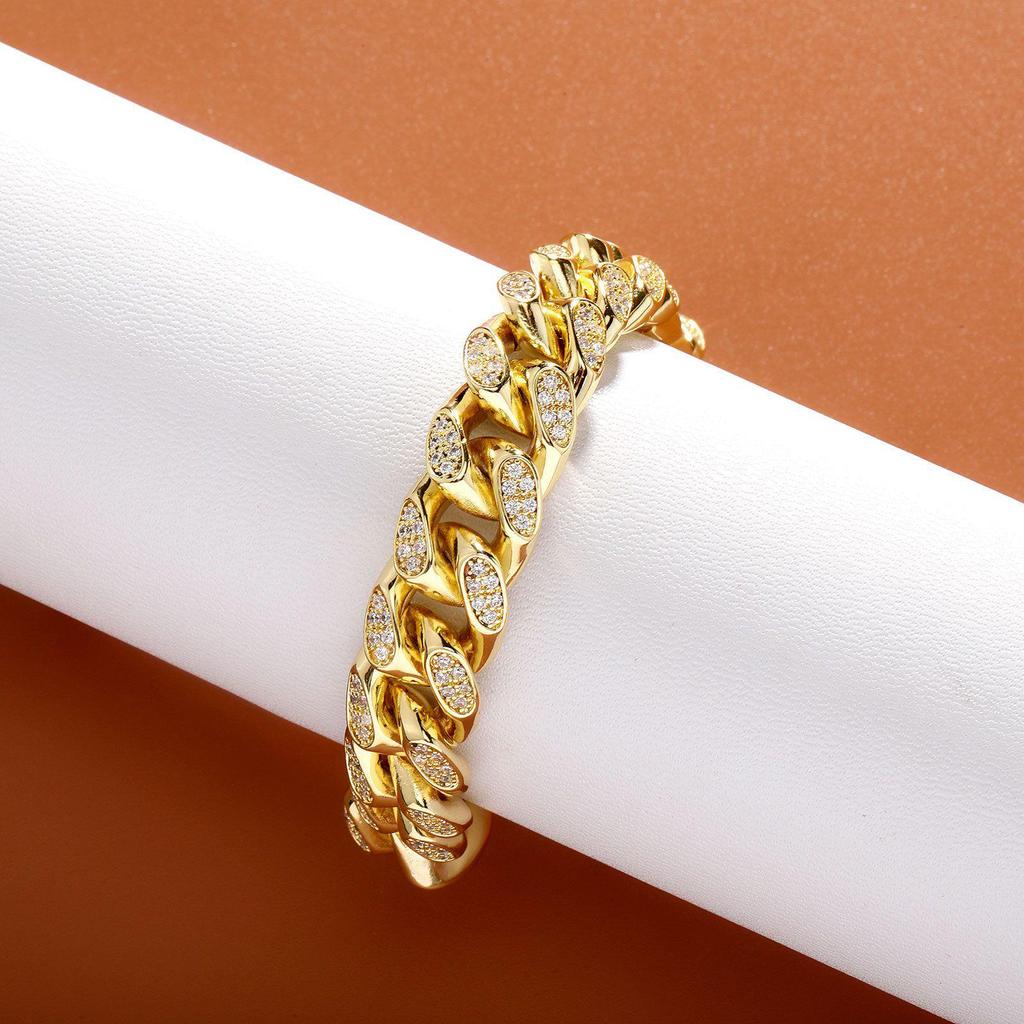 14mm 3D Zircon Hip-Hop Cuban Chain & Water Wave Bracelet for Men