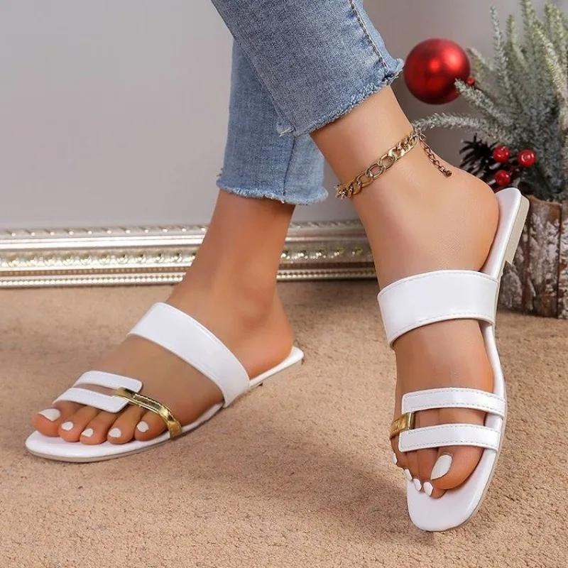 Fashion Women's Slippers 2024 New Summer Flats Flip Flops Dress Shallow Casual Women Slides Rome Open-toe Women Sandals Zapatos De Mujer