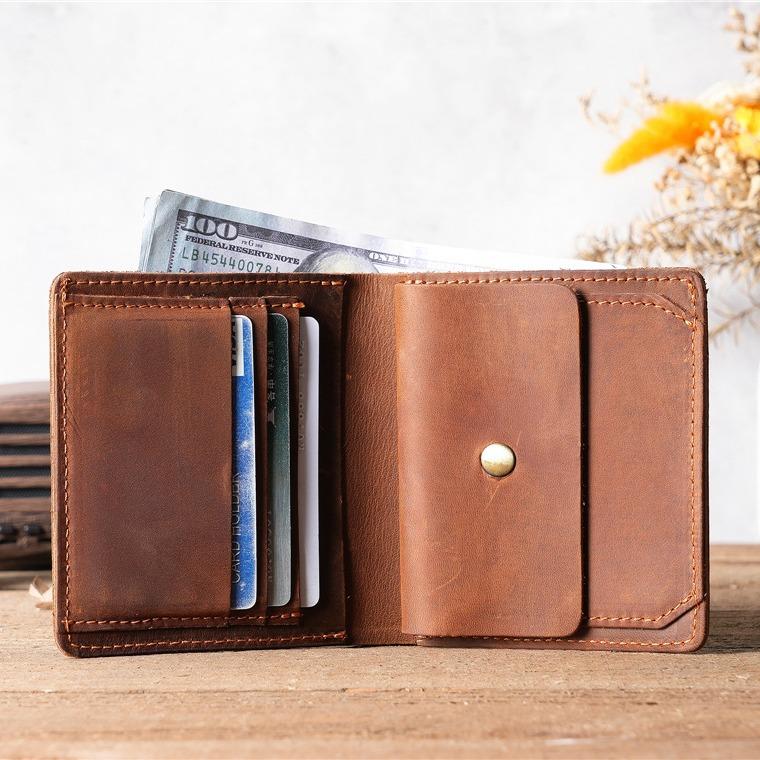 Crazy Horse Leather Simple Short Wallet Head Layer Leather Retro Men's and Women's Large Capacity Card Bag Wallet Genuine Leather