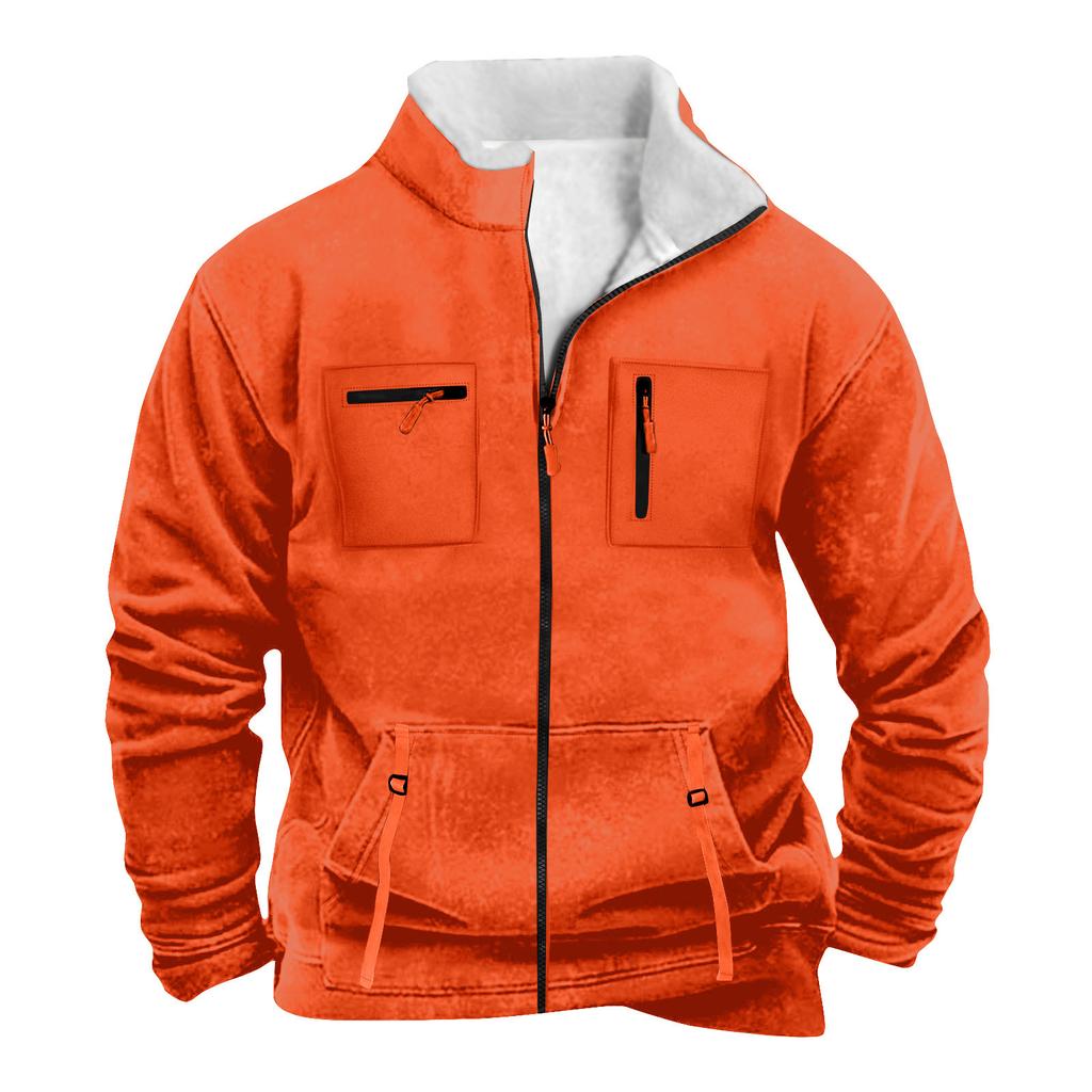 Men's Solid Color Zipper Pocket Zipper Sweatshirt Jacket Men's Sports Large Size Casual Sweatshirt Jacket