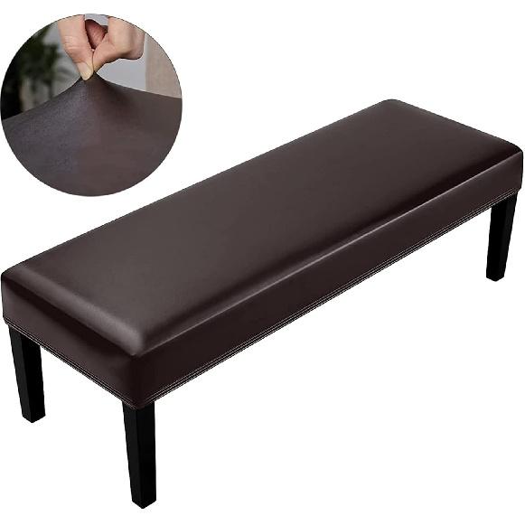 Super Stretch Leather Dining Bench Cover, Removable Bench Slipcover Waterproof Bench Seat Protector Cover for Living Room, Bedroom, Kitchen,Brown