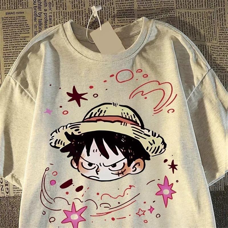 2026 Summer ONE PIECE Weird Luffy Printed Loose Shortsleeved Cotton Tshirt Tide Pure Cotton Unisex Parentchild Clothing Y2k