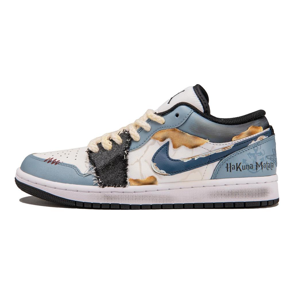 Jordan 1 Cushioning Slip Resistant Low top Vintage Basketball Shoes Men's Blue Gray White 553558-132(TeamF-)