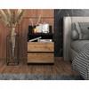 Bedside Table Black Oak Wotan 40cm 2S Shelf Bedroom Furniture