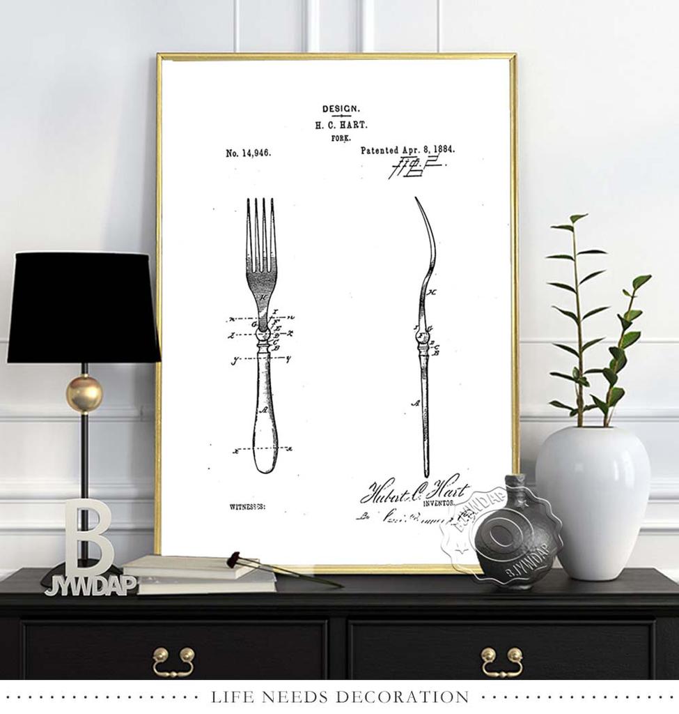 Knifes Forks Goblet Spoon Dinner Plate Print Poster Kitchen Dining Room Teaspoons Wall Picture Home Decor Canvas Painting No Frame