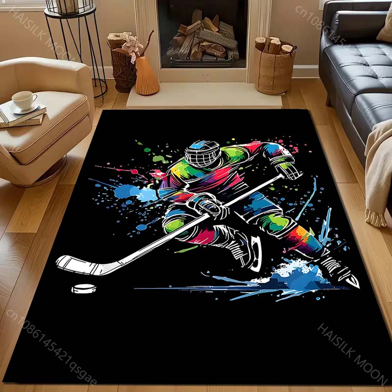 1PC Colorful Ice Hockey Player Illustration Carpet for Living Room Bedroom Sofa Home Decor Rus Non-slip Floor Mat Luxury Gift