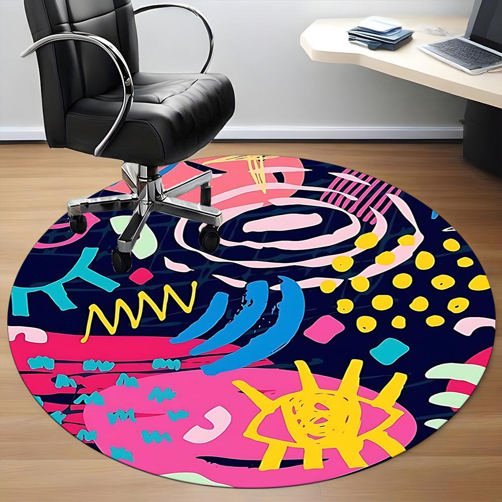 1pc Abstract Art Office Round Rug, Non-slip, Soft and Durable Office Rug for Interior Decoration, Perfect for Office,Decoration Yy260204025