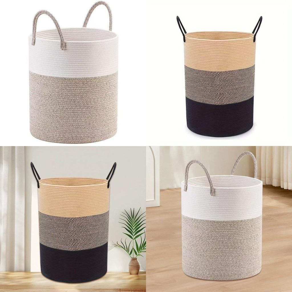 Rope Woven Cotton Storage Basket With Handles For Dirty Clothes Storage Home Use