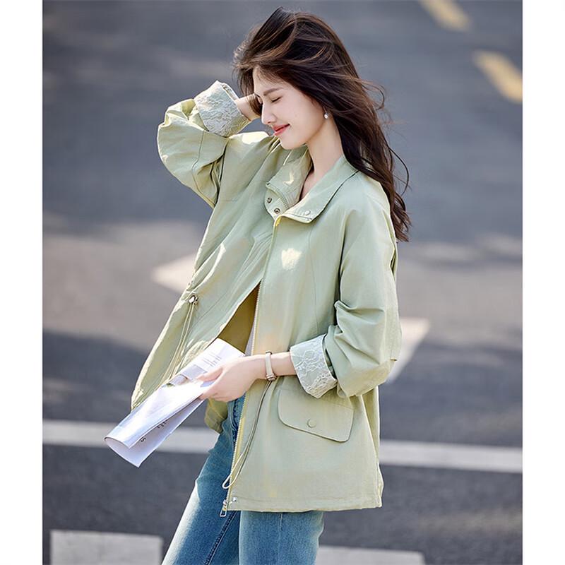 

Женская элегантная куртка с кружевной отделкой и кулиской на талии M