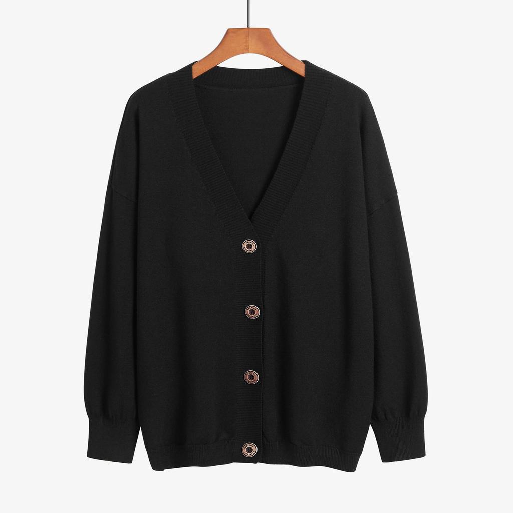 Autumn and Winter Women's Knitted Sweater Loose Lazy Wind V-neck Jacket Thickened Cardigan Popular Fat M Coat