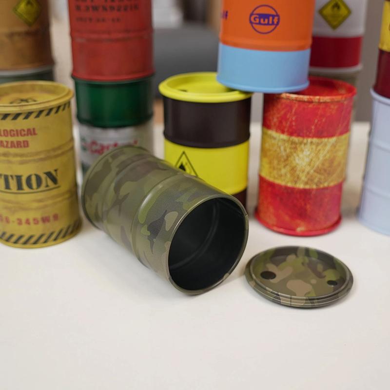 Creative Miniature Oil Drum Model Desktop Scene Iron Sheet Storage Mini Toy Trendy Plaything Desk Decoration Stationery Gift