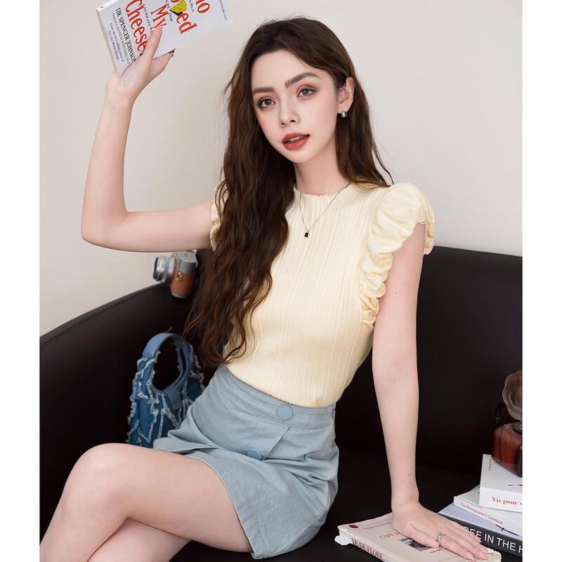 Women s French Style Striped Puff Sleeve Knit Top M