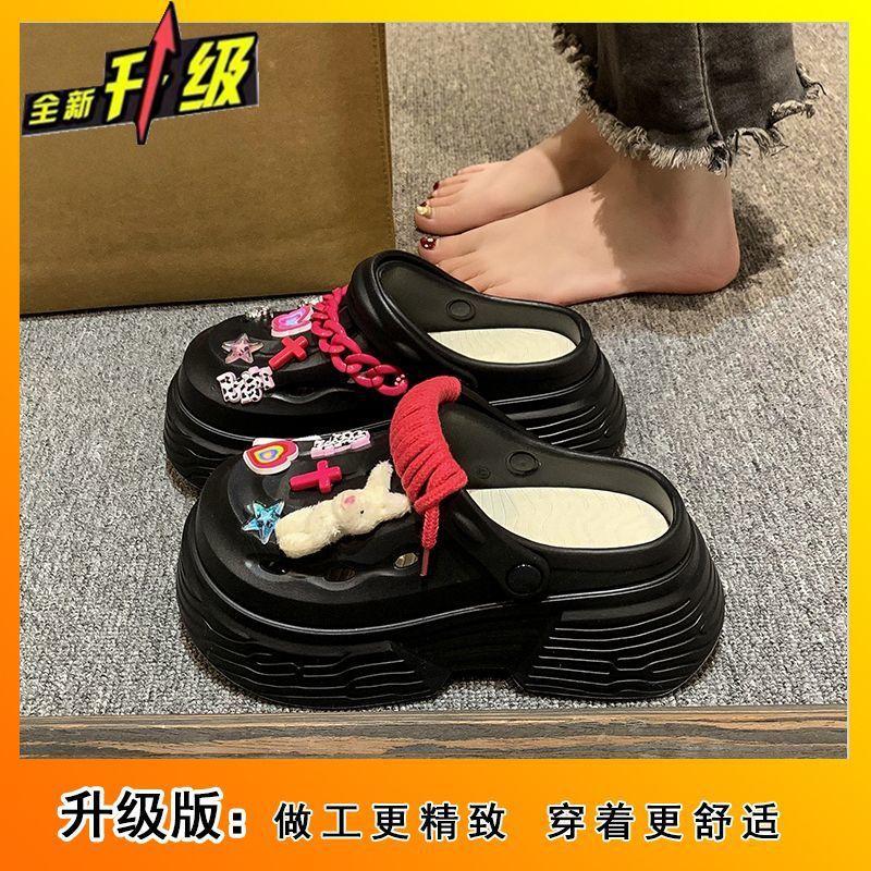 Internet celebrities heighten baotou semi-cool slippers women's summer 2025 new fashion muffin thick-soled hole shoes women's outer wear