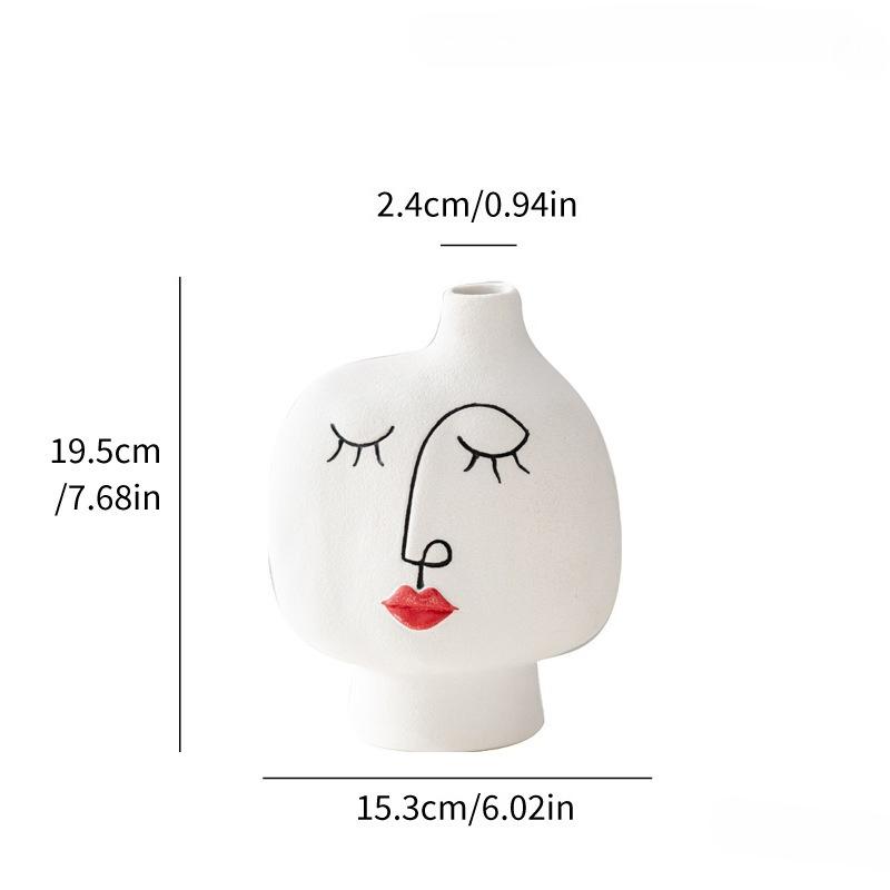 Nordic Hand Painted Face Creative Ceramic Vase Home Living Room Decor Flower Vase Gift