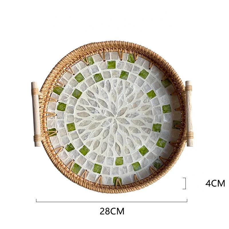 Tabletts zum Servieren von Speisen Serviertabletts Snacktablett Nachmittagstee-Tablett Teller Dessert Rattan Obst Trocken Gericht Süßigkeiten Teller Kuchen Zuhause