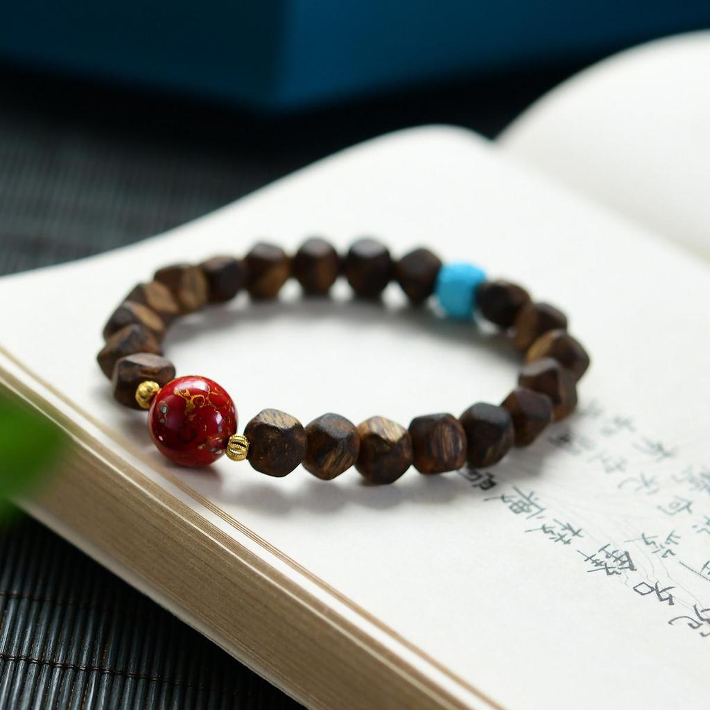 Chinese Agarwood Lacquer Red Bead Bracelet (No Oil Injection)