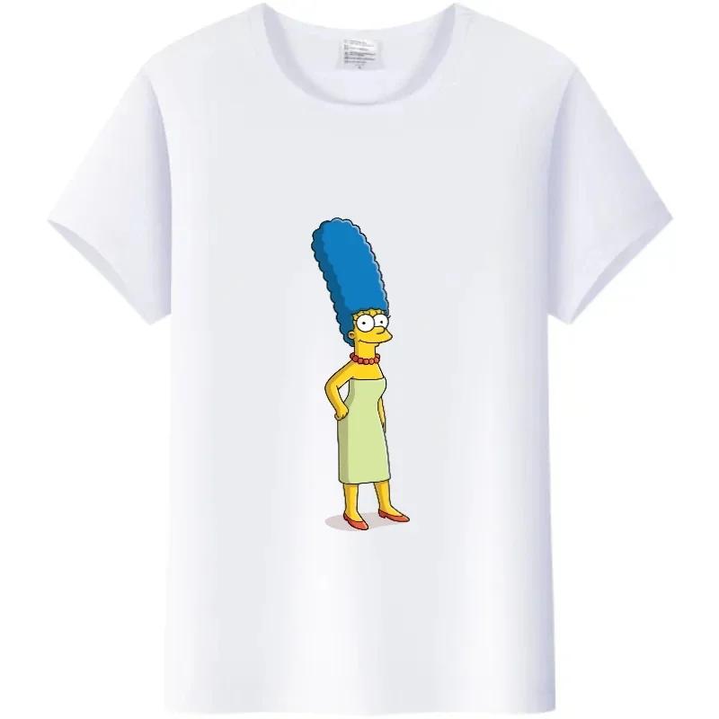 Casual Disney Cartoon Simpson Harajuku T-shirt Summer Blouses Ladies Men White Tees Tops Short Sleeve Blouses Women 90S Tshirt