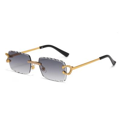 New Luxury Frameless Women Sunglasses with Diamonds Trimmed UV400 Protection Trendy Shades for Men and Women