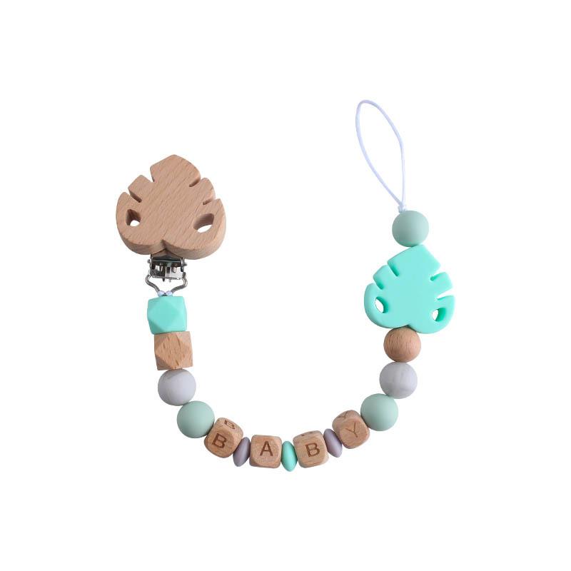 DIY Baby Personalized Name Leaf Pacifier Clips Holder Chain Teething Toys Gifts Wooden Ring Anti-drop Chains Babies