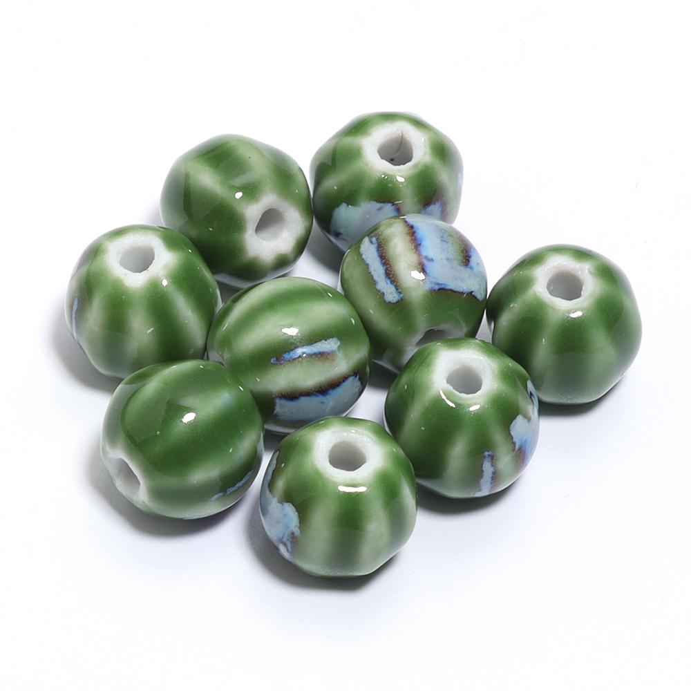 10pcs/lot 11.5mm Retro Pumpkin Ceramic Beads Loose Spaced Striped Beads For Handmade Bracelet Making DIY Exquisite Necklace Gift