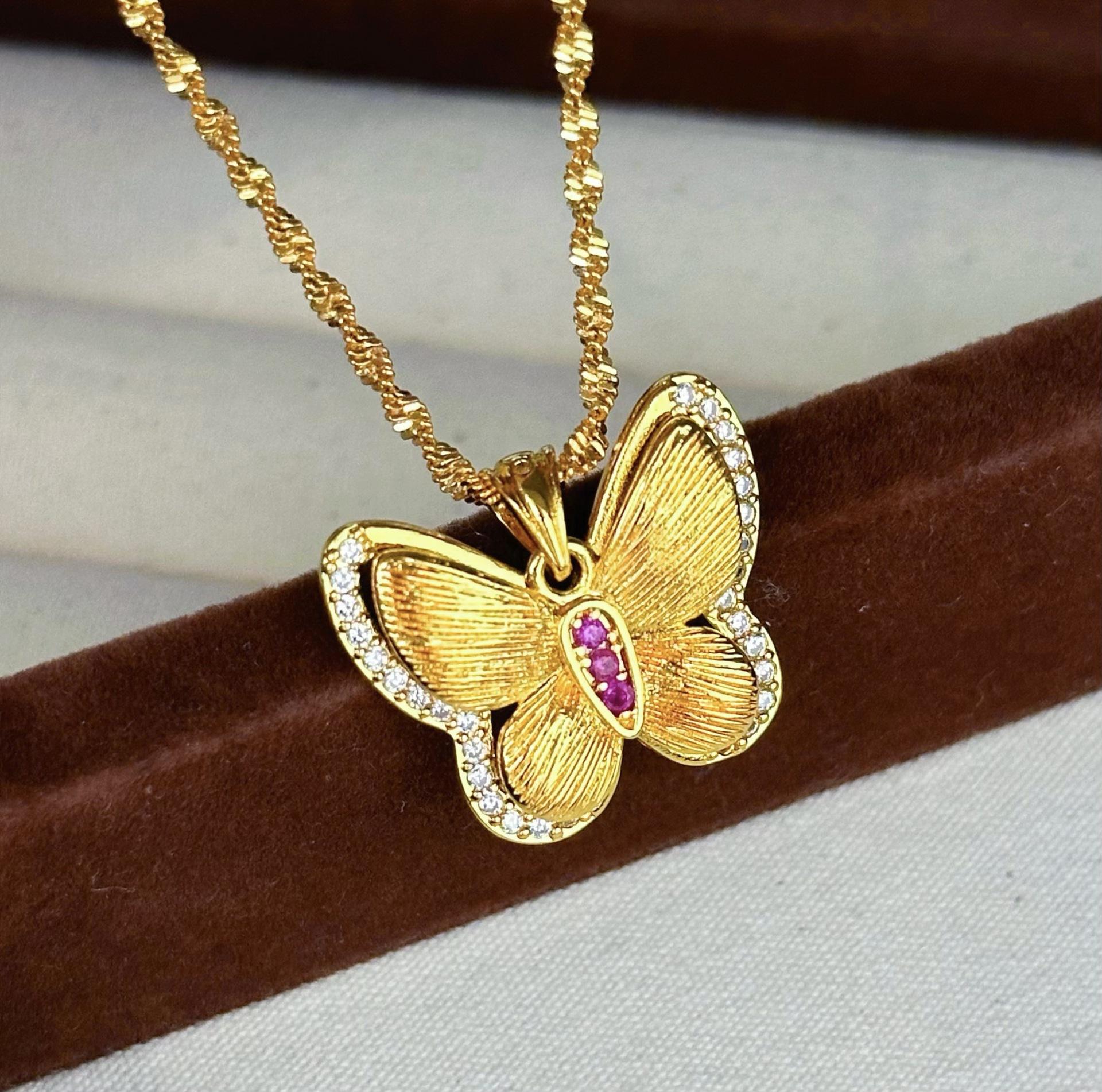 Pendant necklace women s micro-inlaid brushed sand gold simulated gold water wave chain niche accessories 1