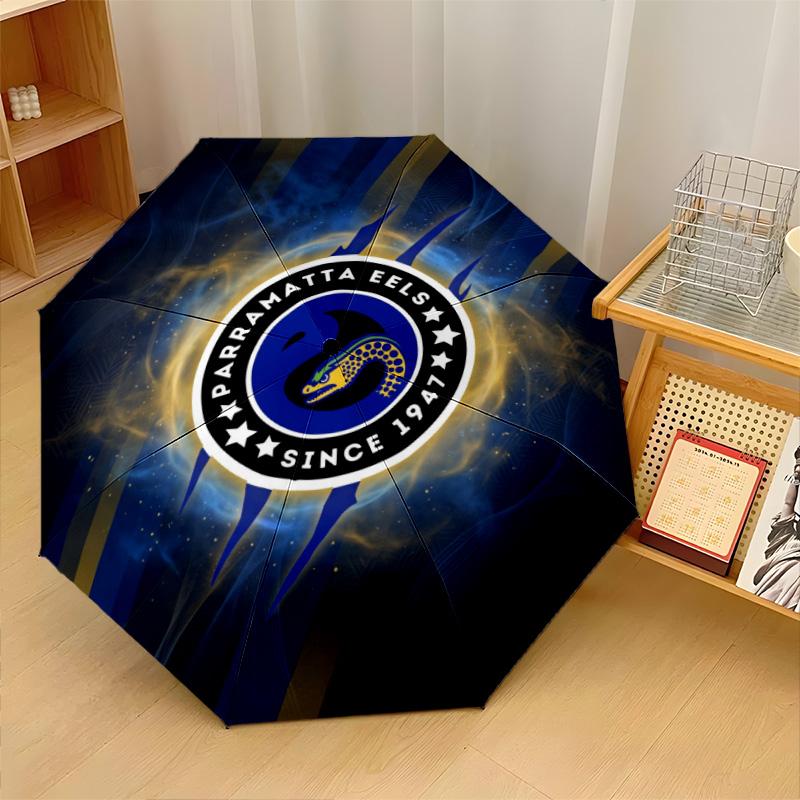 Parramatta Eels Print Auto 8?Ribs Folding Umbrella Wind Resistant Lightweight Automatic Umbrella For Daily Travel