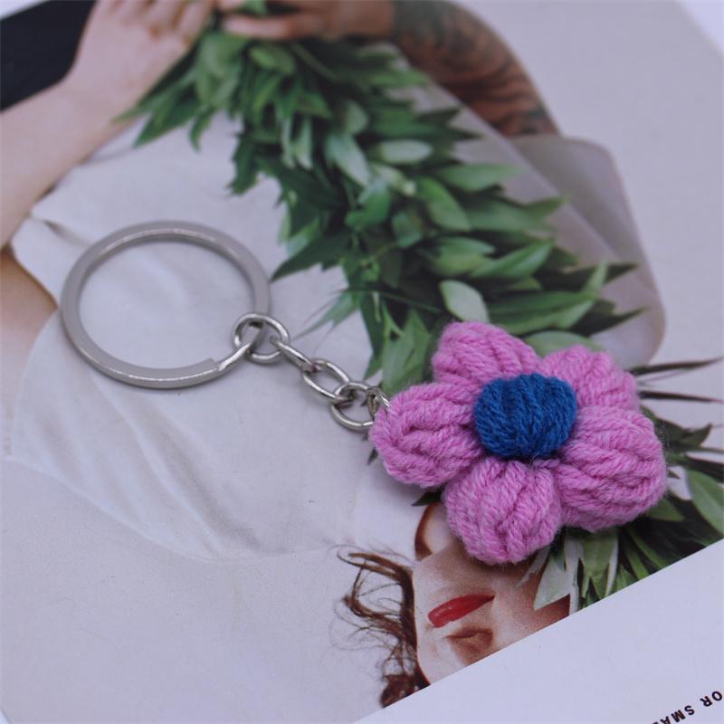 Creative Handmade Knitted Sunflower Keychain Keyring For Women Girl Cute Crocheted Flower Pendant Car Key Ring Handbag Gifts New