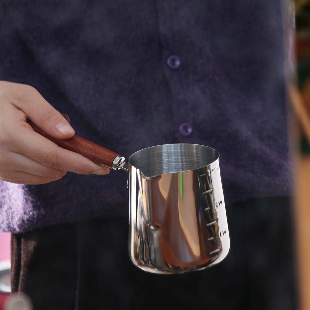 Holzgriff Türkische Kaffeekanne V-förmiger Ausguss Milchkännchen Praktischer Butterwärmer Topf Café