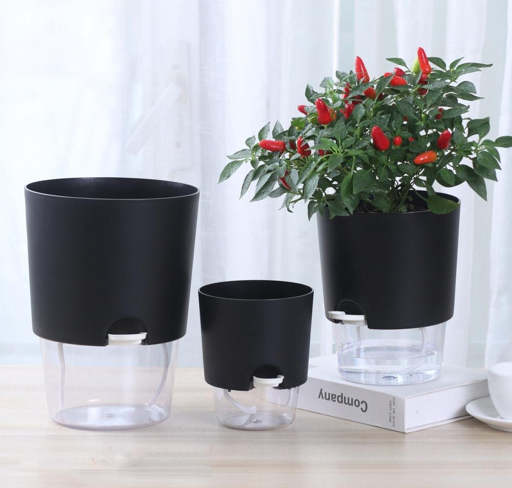 Self Watering Flower Pot Plastic Hydroponics Plants Pot Succulent Potted Planters Transparent Home Office Desktop Decoration