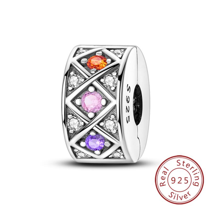 Fit Original Charms Beads Copper Clip Charms Zircon Silicone Spacer Beads For Bracelet Women Diy Gift Party