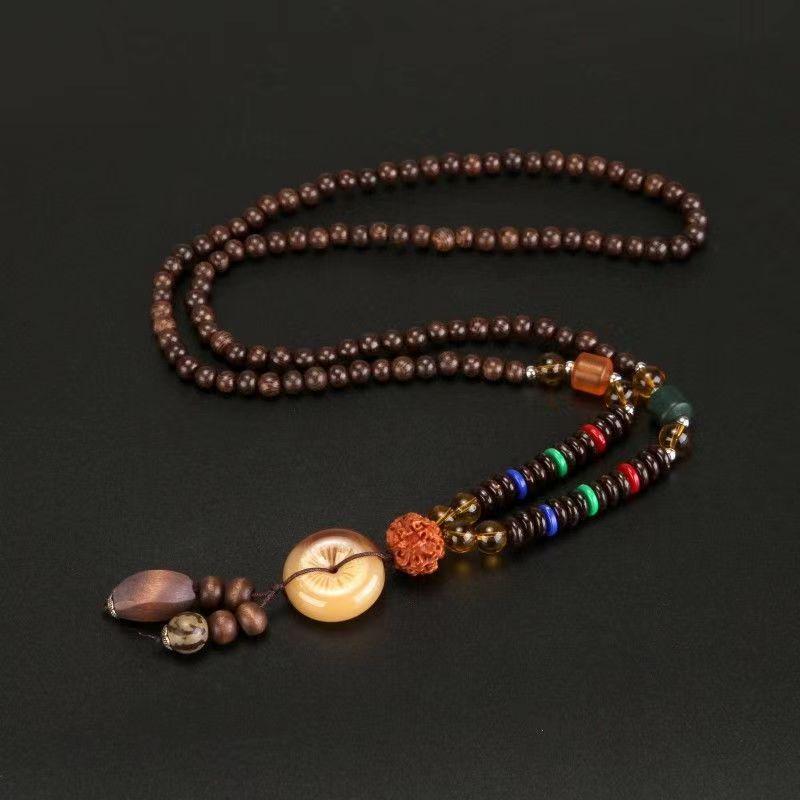 Unisex Tibetan Ethnic Necklace: Versatile, Retro-Style Jewelry with Wooden Accents for Cotton and Linen Outfits