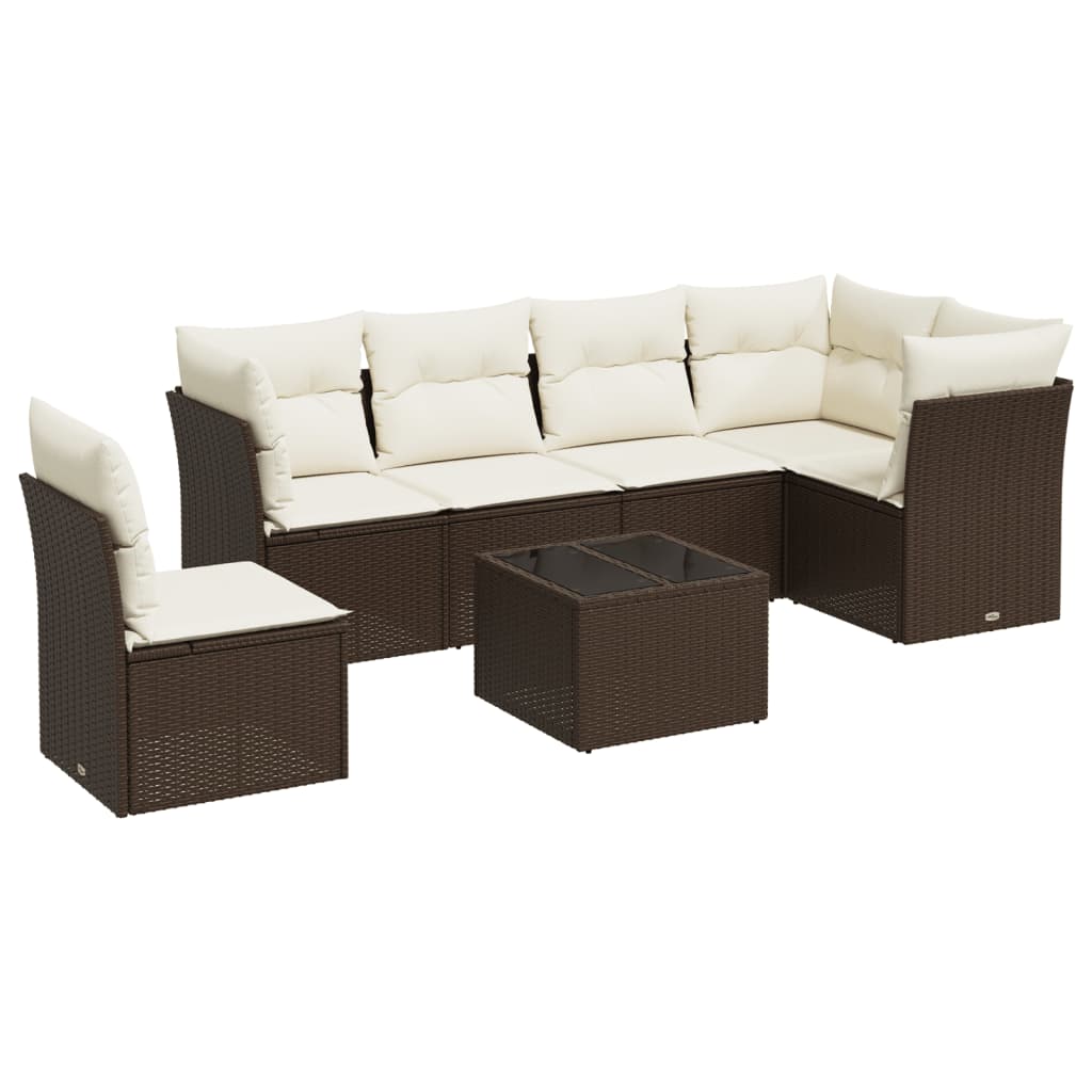 6 Piece Brown Garden Sofa Set with Cushions Poly Rattan