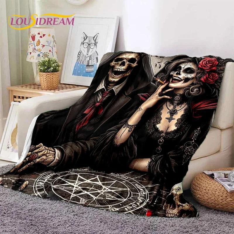 Skull Dead Girl 3D Gothic Horror Female Rose Soft Flannel Blanket,Throw Blanket Comfortable Blanket for Picnic Beds Home Bedroom
