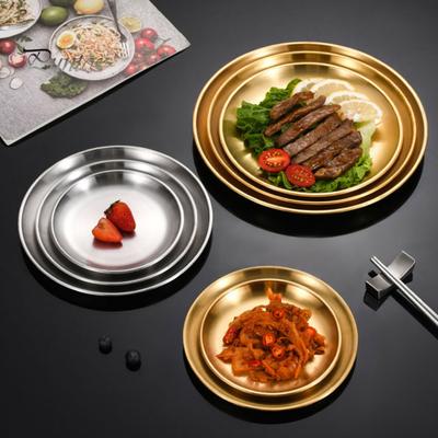 Essteller aus Edelstahl, rund, Salat-Servierteller, leicht zu reinigen, Pizza-Obstschale für Zuhause, Küche, Outdoor, Camping, Grillen