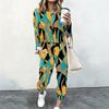 Female Long Sleeve Loose Tunic And High Waist Straight Trousers Two Piece Everyday Cozy Wear