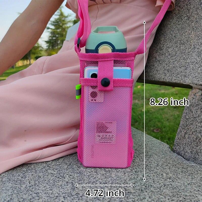 1PC Outdoor Crossbody Storage Mesh Bag Water Cup Cover Protection Case Water Cup Bag Mesh Milk Tea Children's Water Bottle Mesh