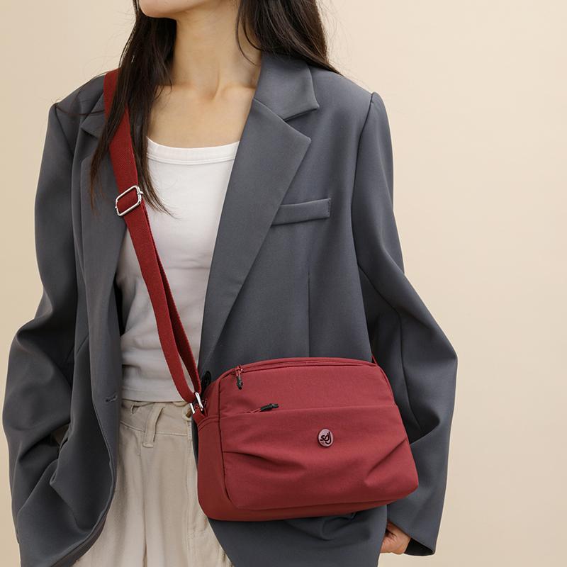 Women Small Capacity Tote Bag Waterproof Nylon Multi-Compartment Shoulder Bag Office Commute Crossbody Purse with Soft Fabric
