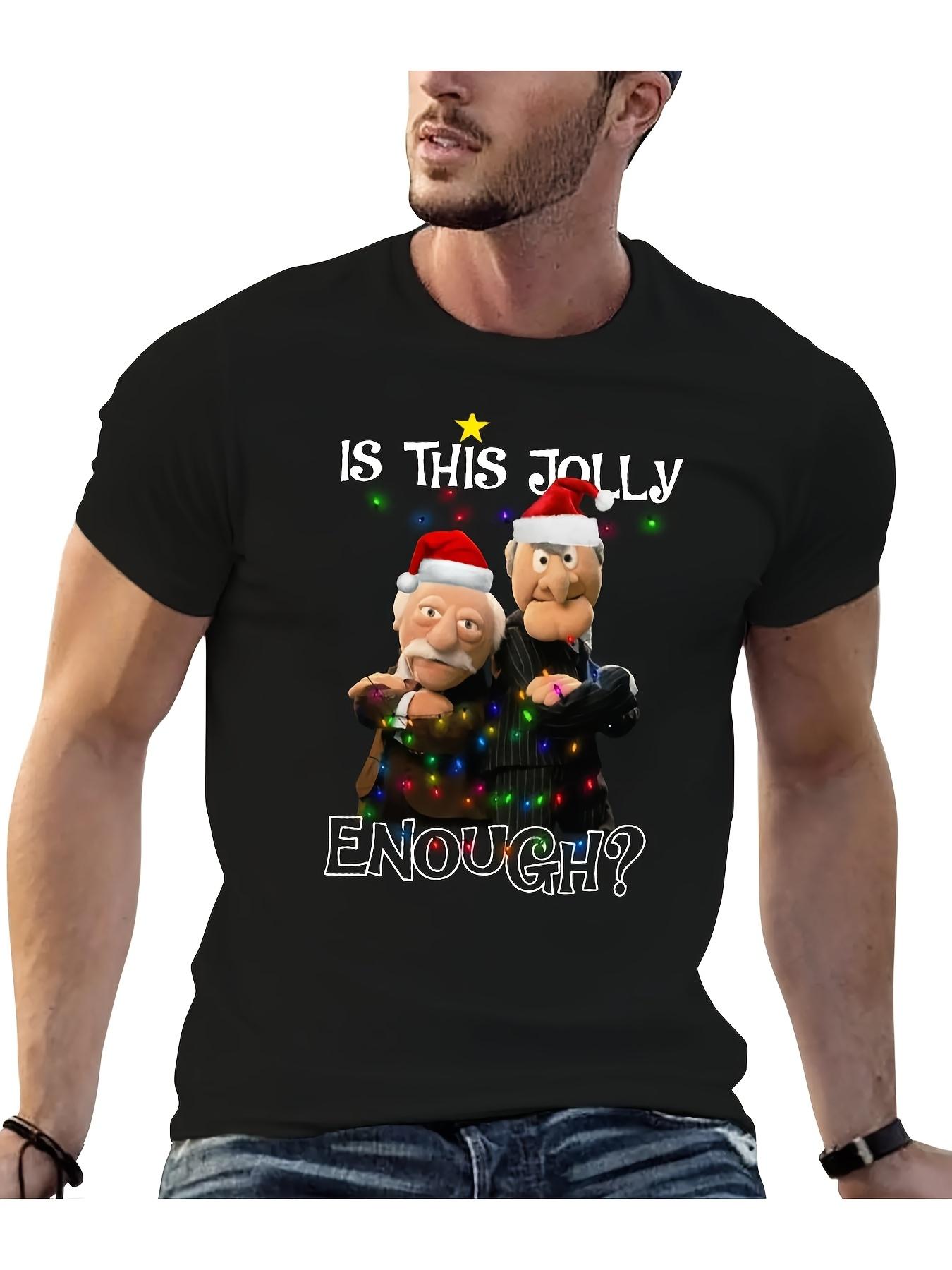 Mens The Muppets Statler  Waldorf Christmas Graphic TShirt  IS THIS JOLLY ENOUGH Short Sleeve Casual Tee S