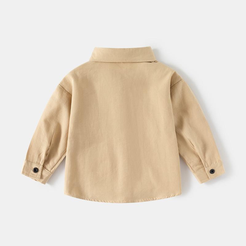 Kinder Langarmhemd 2025 Herbst Jungen Revers einfarbig besticktes Hemd Baby Oberteil trendige Kinderbekleidung