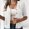 Knitted Women's Hollow-out Cardigan for Summer Women's Hollow-out Short Sleeve Cardigan Coat Short Sleeve Button Down Knit Jacket Hollow-out Design